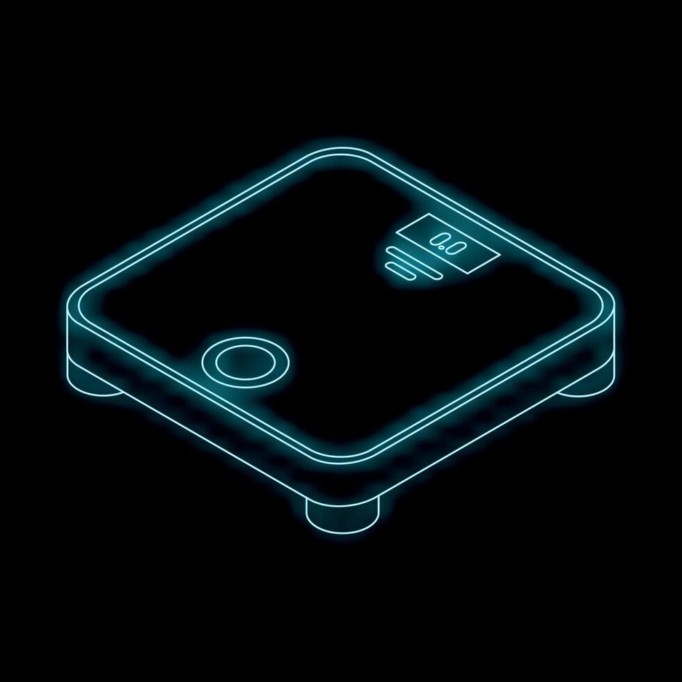 Glowing neon bathroom scale icon showing zero weight loss progress vector