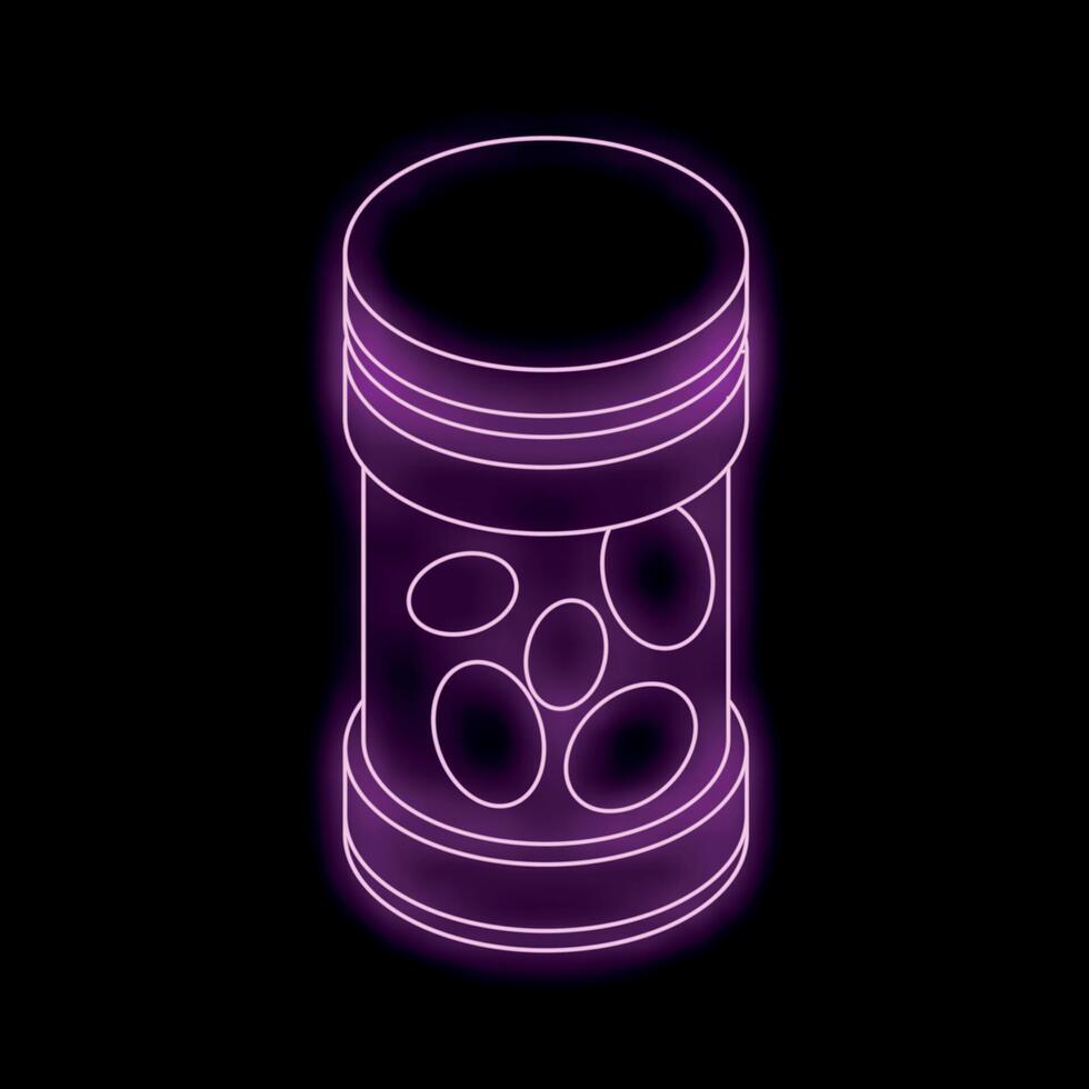 Neon container glowing with purple light on black background vector