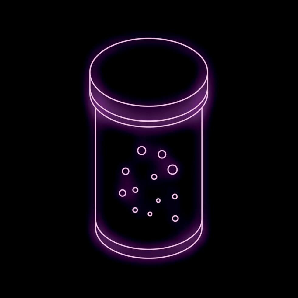Neon icon of jar with effervescent tablets dissolving in water vector