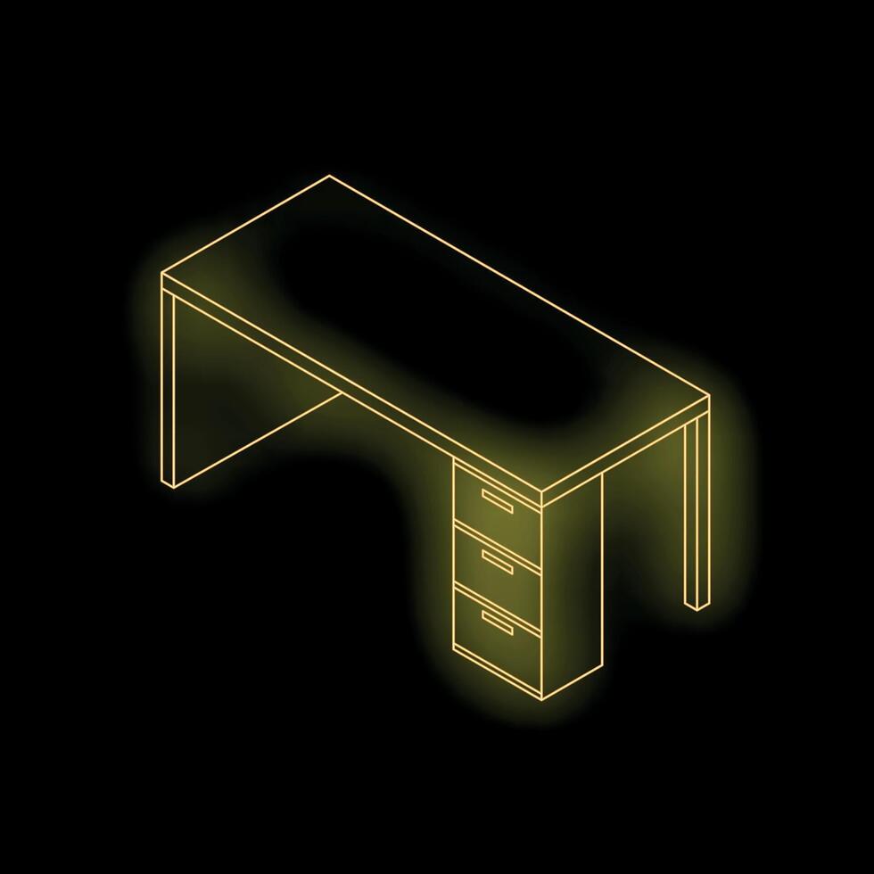 Yellow neon desk isometric view on black background vector