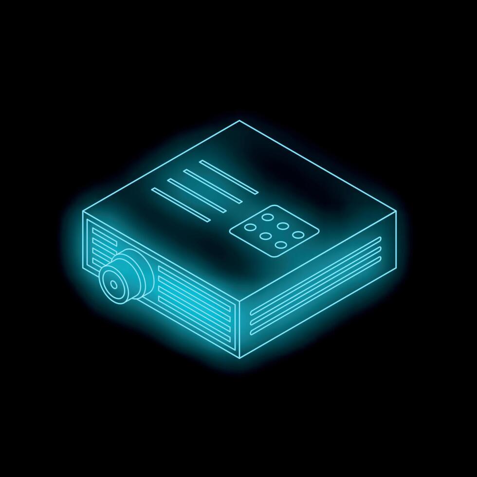Neon projector glowing on black background with copy space vector