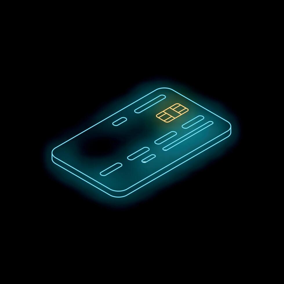Blue neon credit card glowing on dark background vector