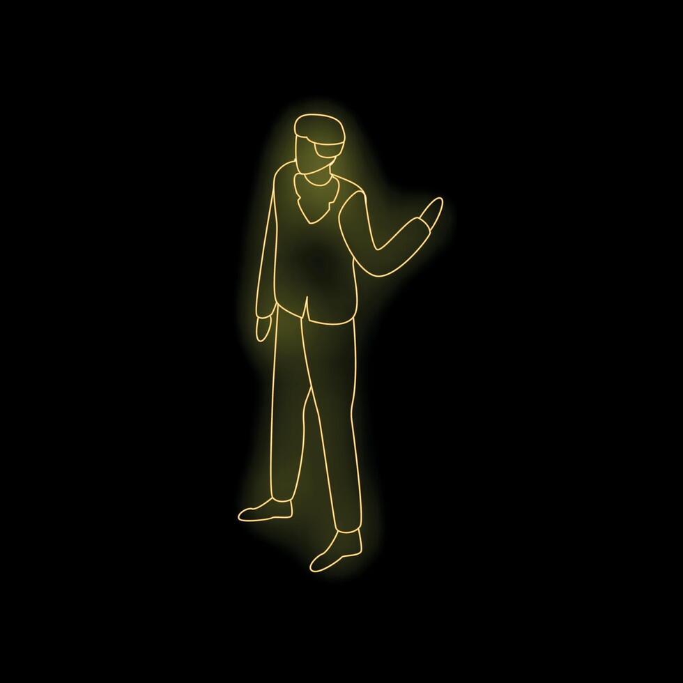Businessman pointing neon sign showing direction vector