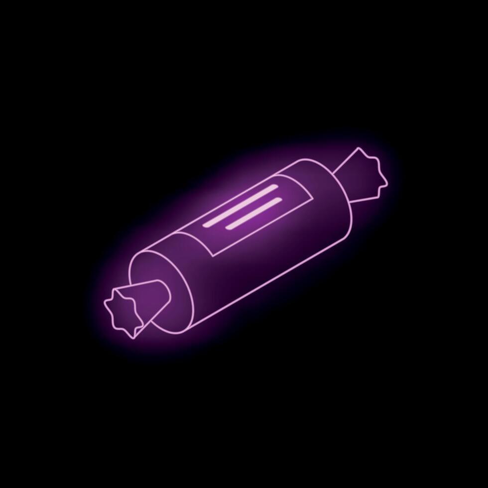 Glowing purple neon sign showing a wrapped candy bar vector