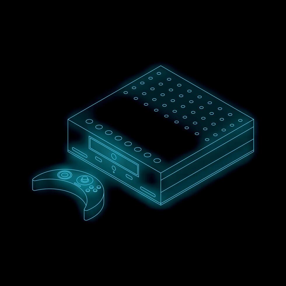 Neon game console being operated with wireless controller vector