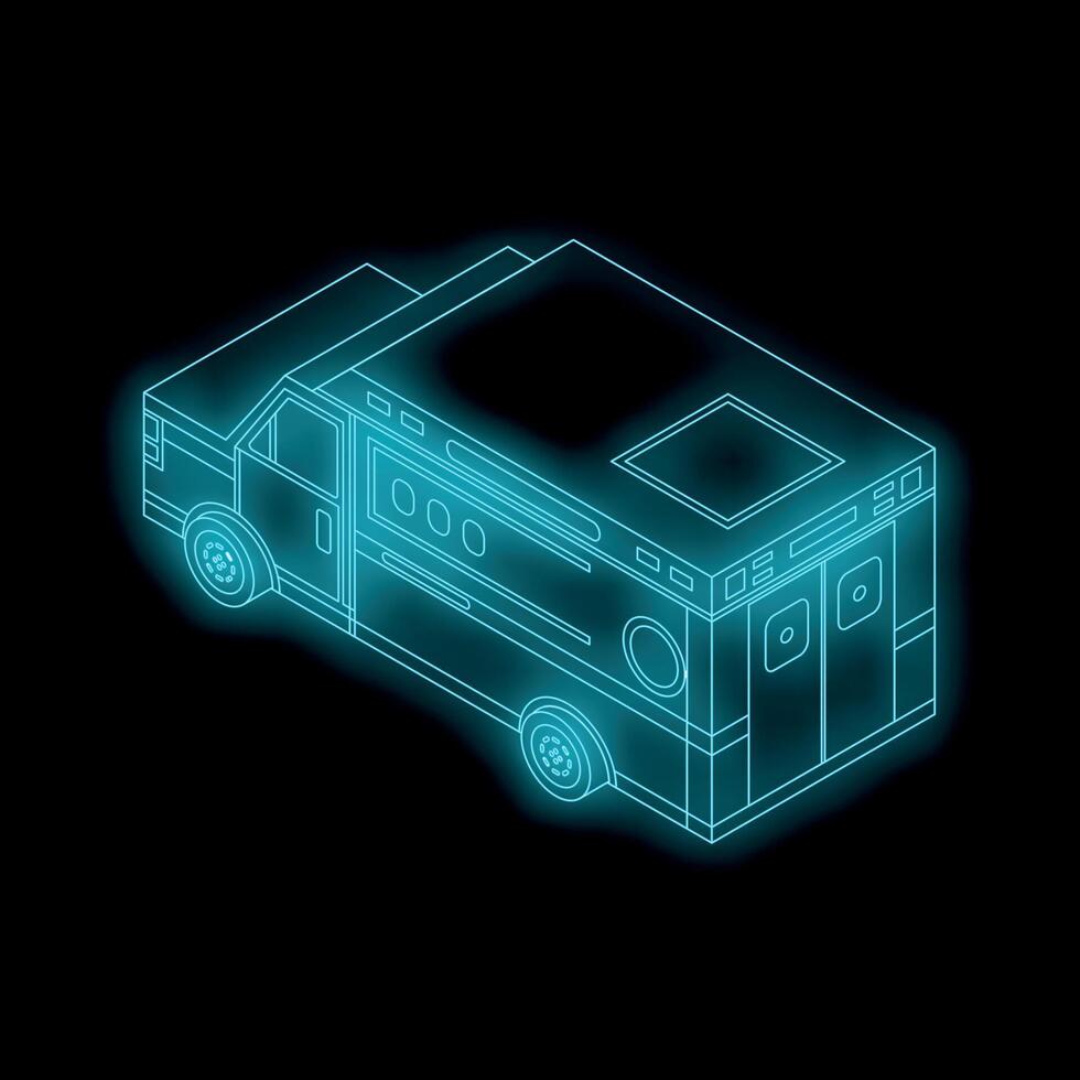 Neon ambulance glowing on dark background vector