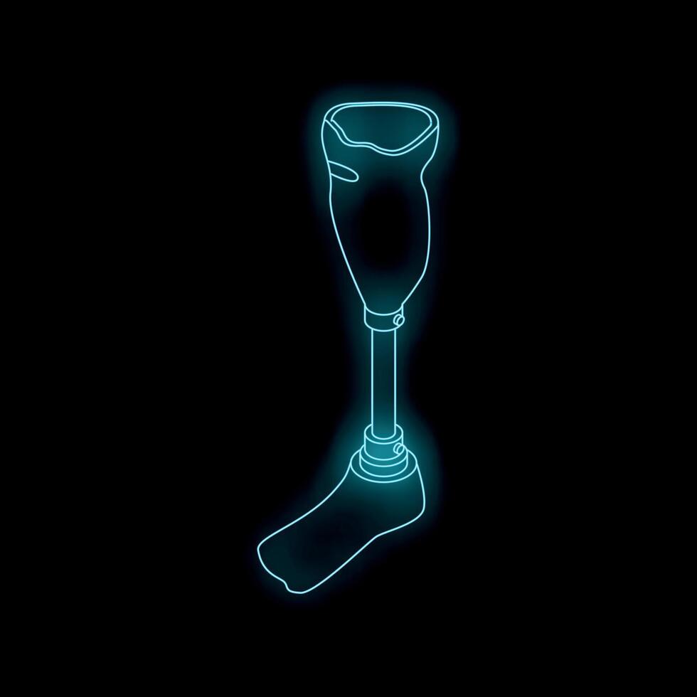 Neon prosthetic leg glowing on black background vector