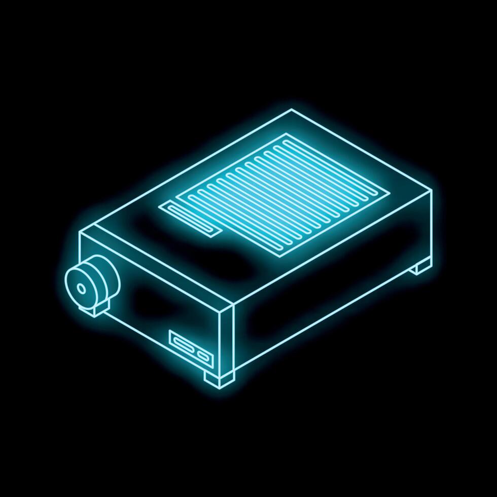 Neon icon of cassette recorder displaying futuristic technology vector