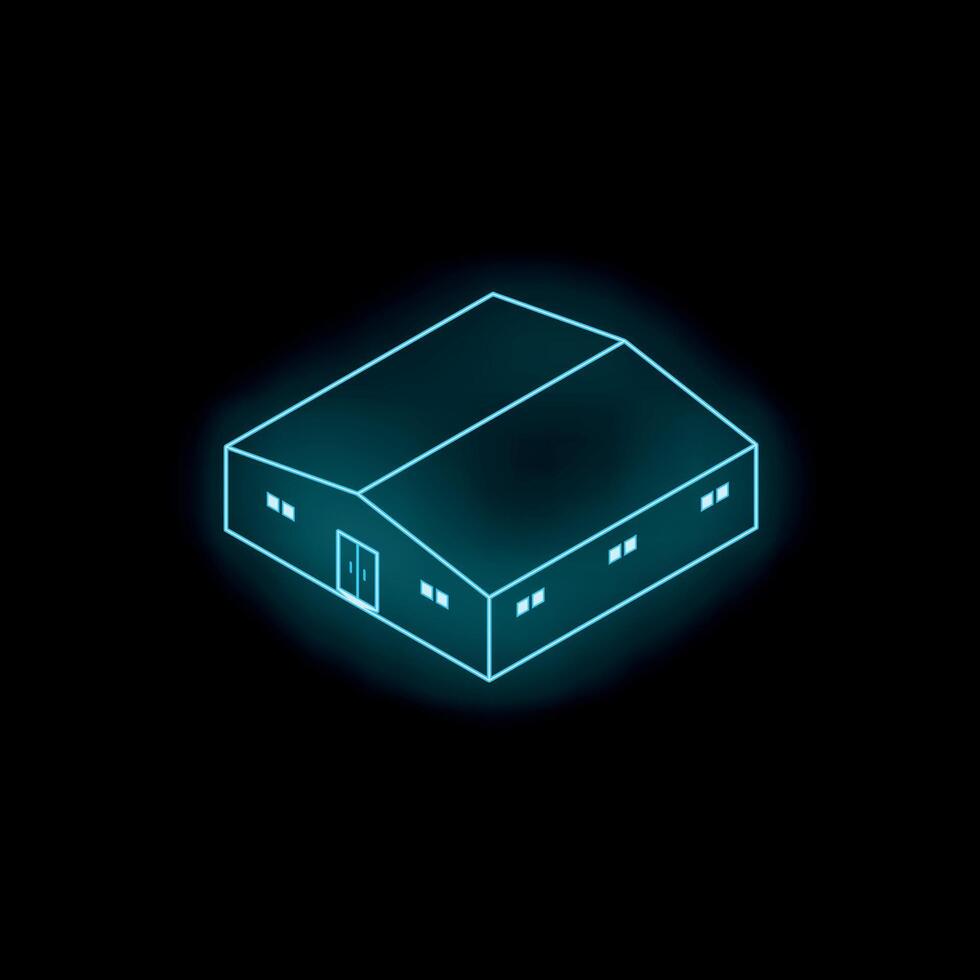 Glowing neon sign of a warehouse building on a black background vector