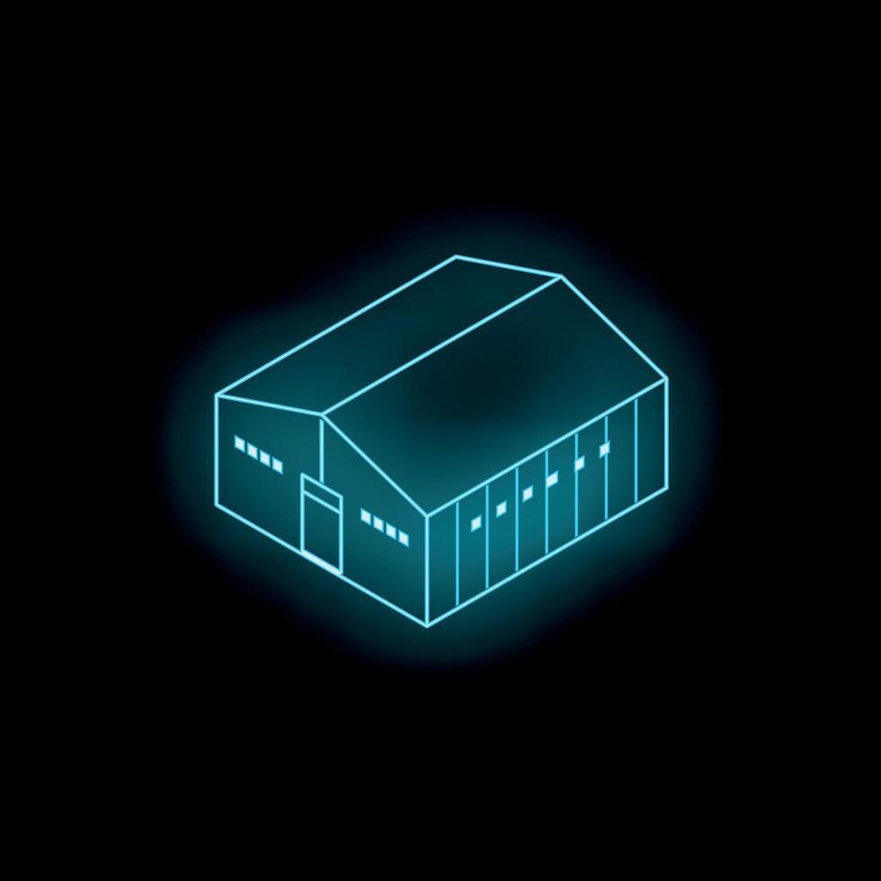 Glowing neon icon of a warehouse building vector