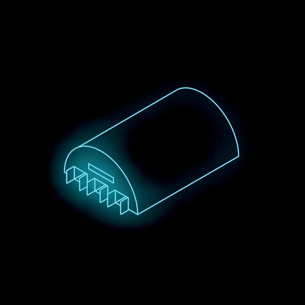 Neon blue hangar icon on black background showing storage concept vector