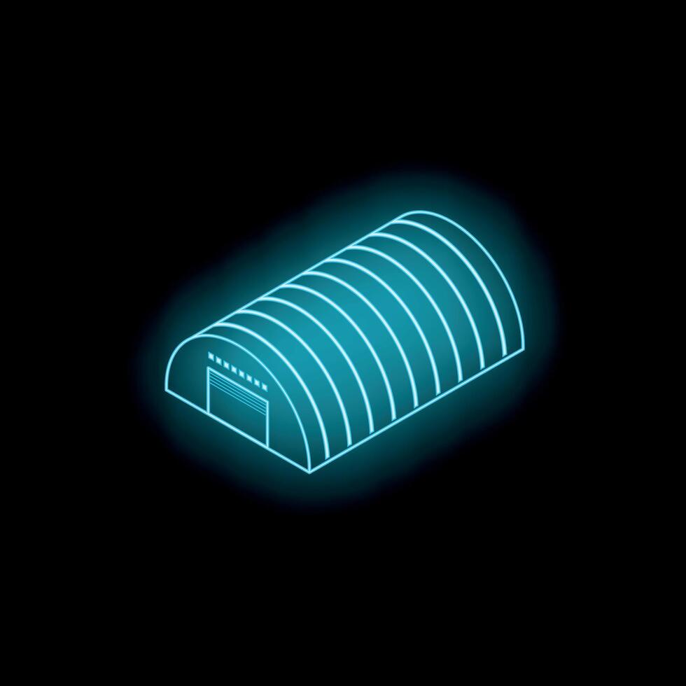 Glowing neon sign representing a warehouse building at night vector