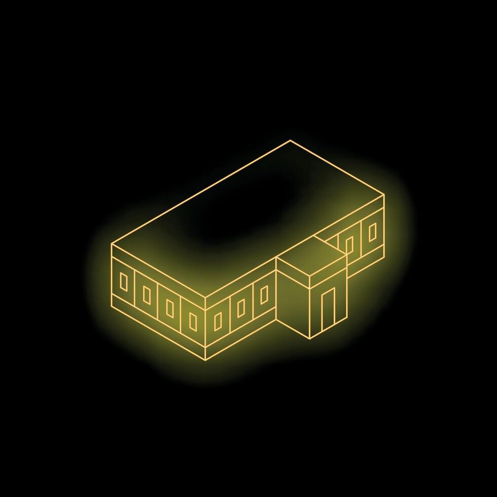 Yellow neon building shining on dark background vector