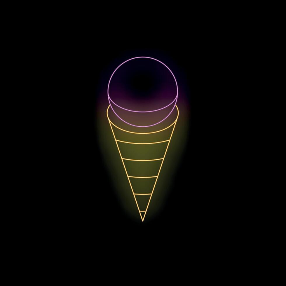 Neon ice cream cone shining on a black background vector