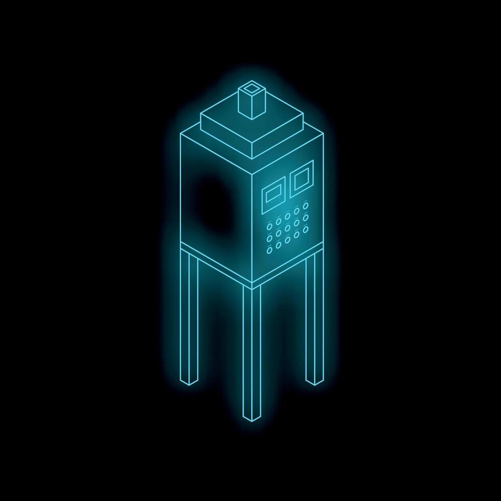 Neon server rack glowing on black background vector
