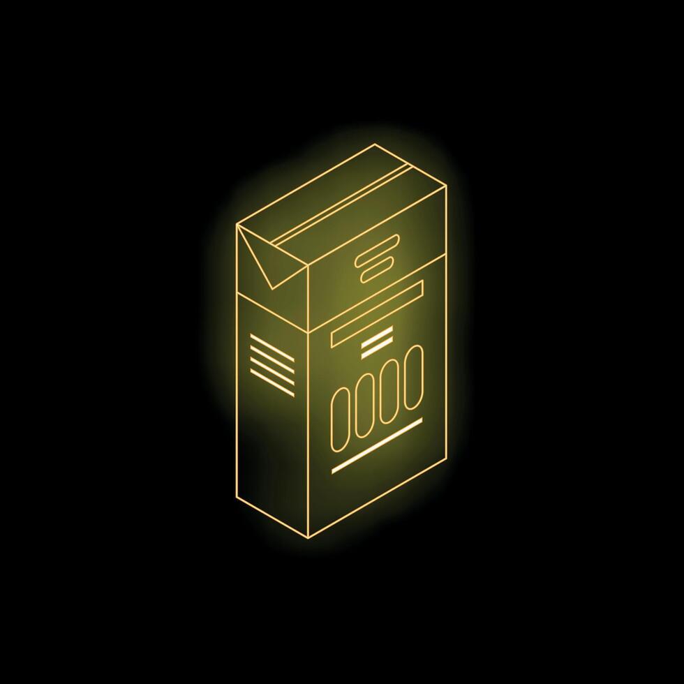 Yellow neon sign of blank package box on a black background vector