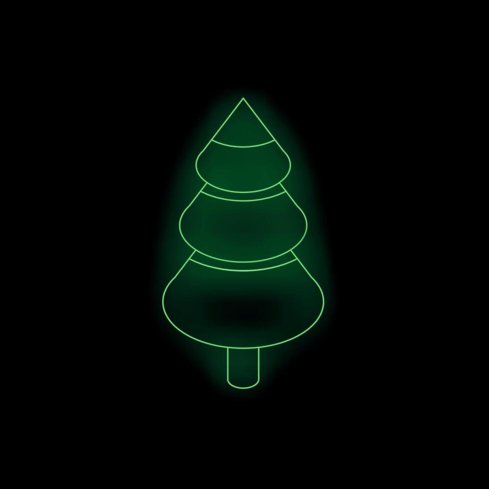 Green neon christmas tree shining on black background vector
