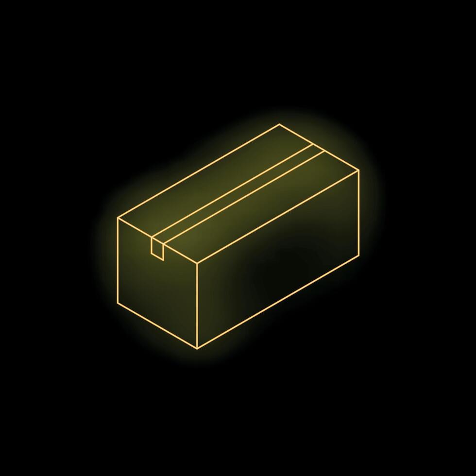 Neon yellow glowing cardboard box delivery icon vector