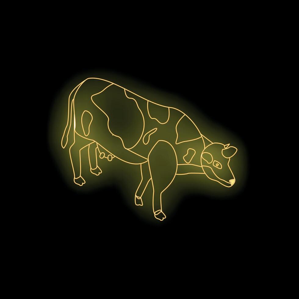 Neon cow is walking and glowing yellow vector