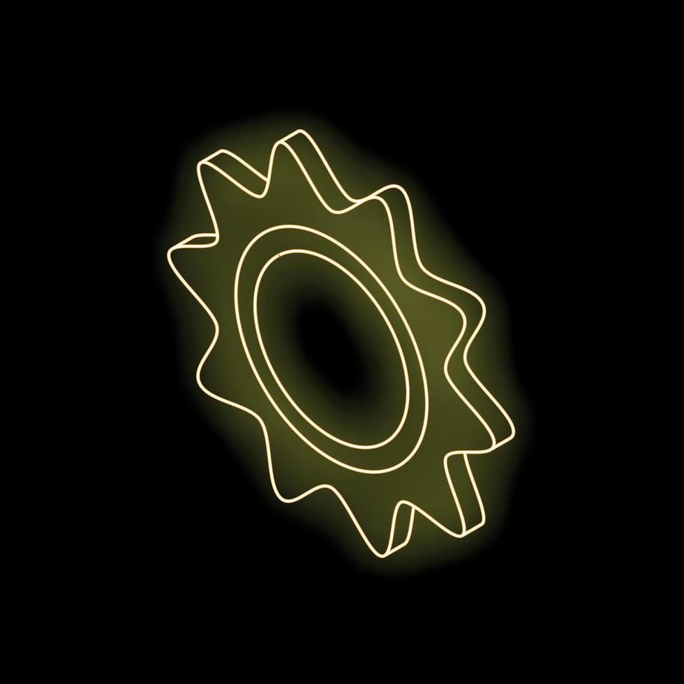 Neon yellow cogwheel glowing on black background vector
