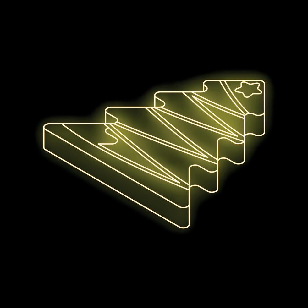 Neon yellow christmas tree glowing on black background vector