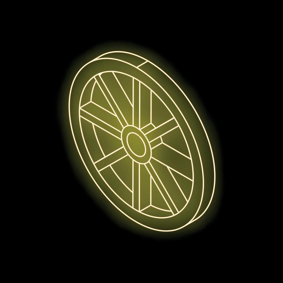 Neon yellow wagon wheel glowing on black background vector