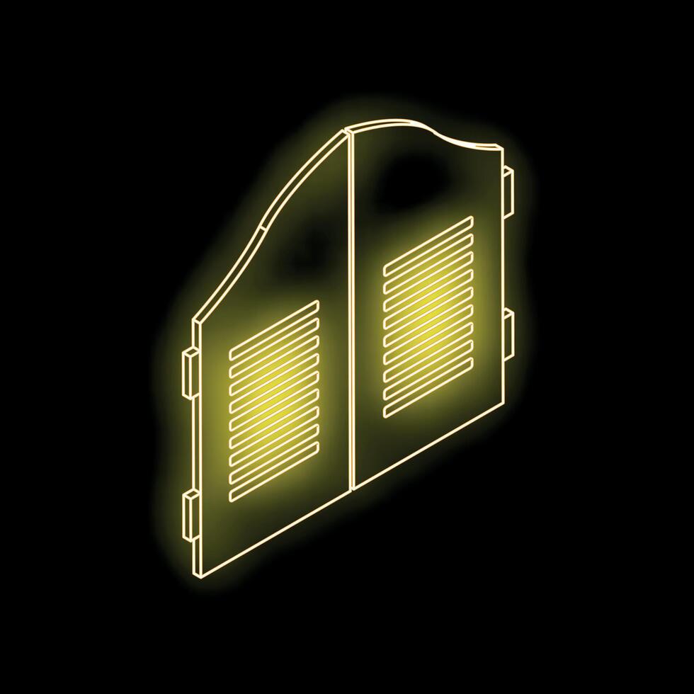 Golden neon saloon doors glowing on black background vector