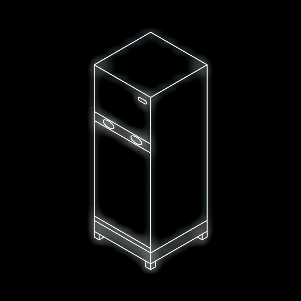White refrigerator icon glowing on black background vector