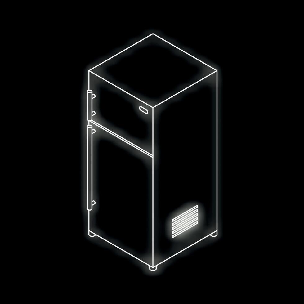 White glowing neon line refrigerator isolated on black background vector