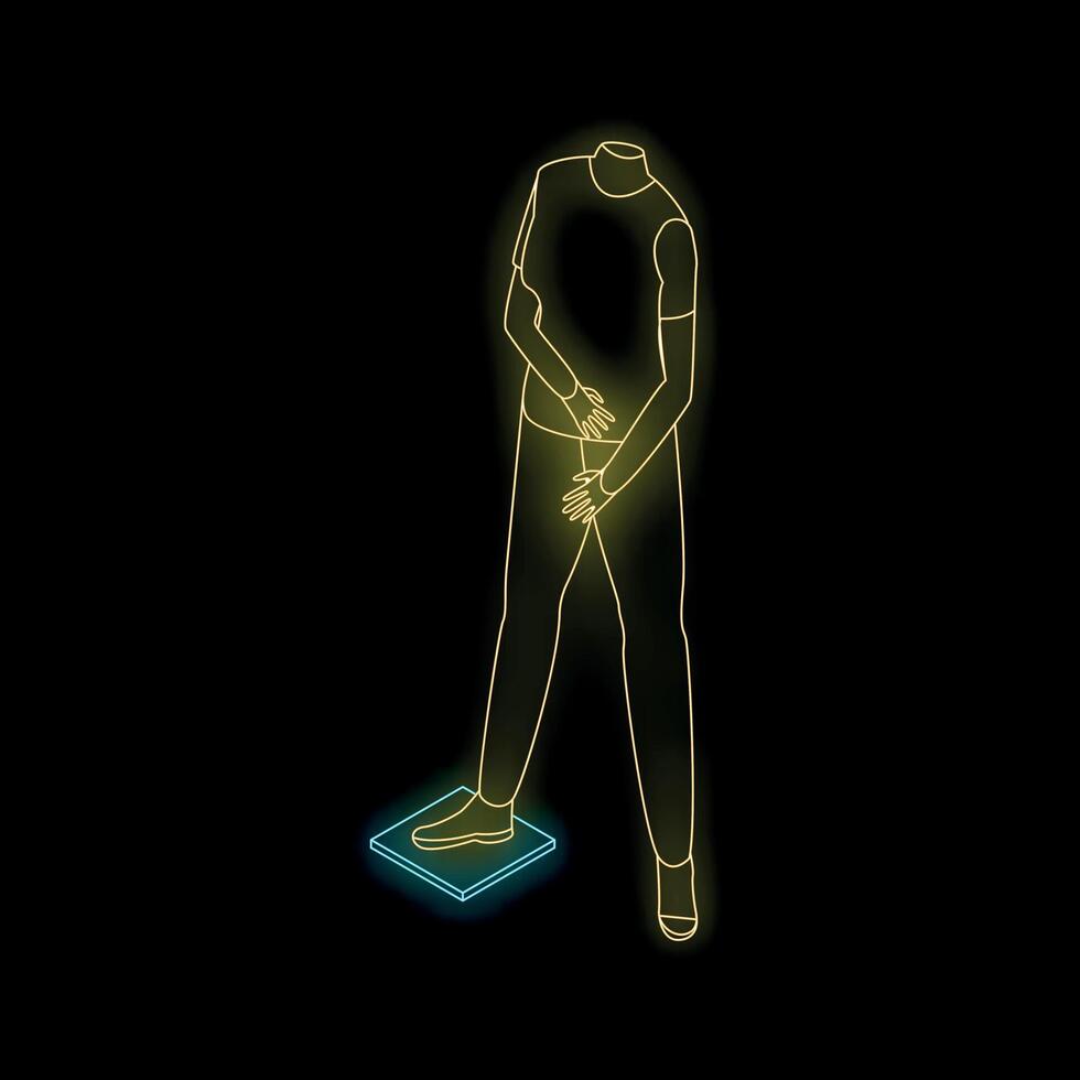 Neon sign of a person stepping on a weighing scale vector