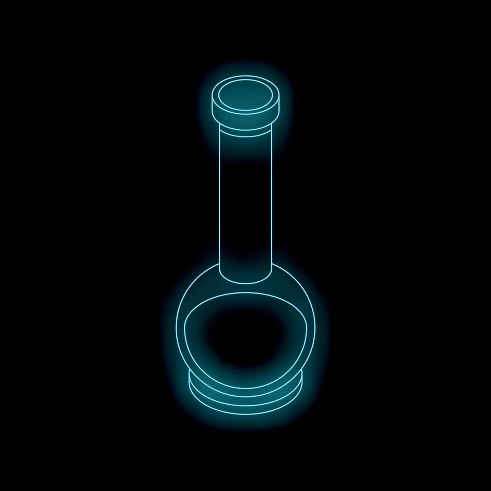 Neon blue round bottom flask glowing on black background vector