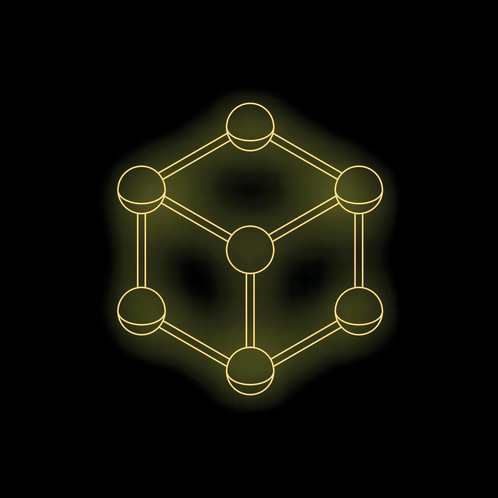 Neon yellow molecule structure glowing on black background vector