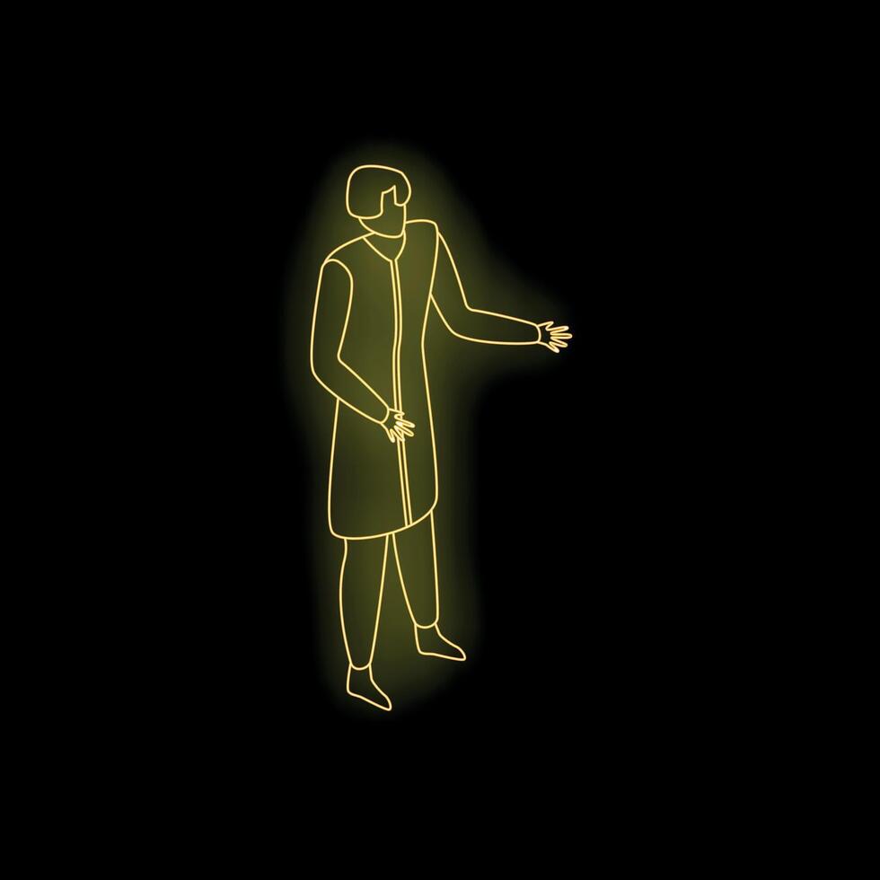 Neon style businessman pointing with hand isometric view vector