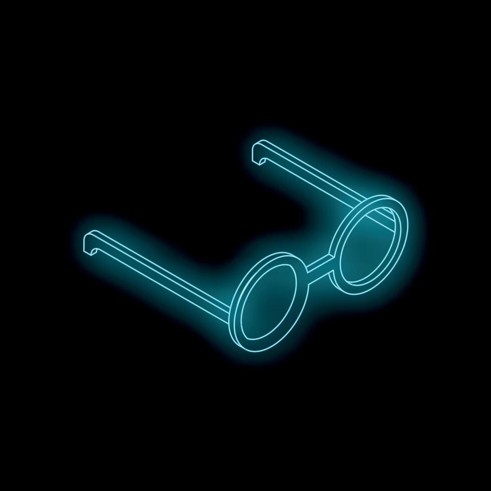 Round glasses glowing neon isometric icon illustration vector