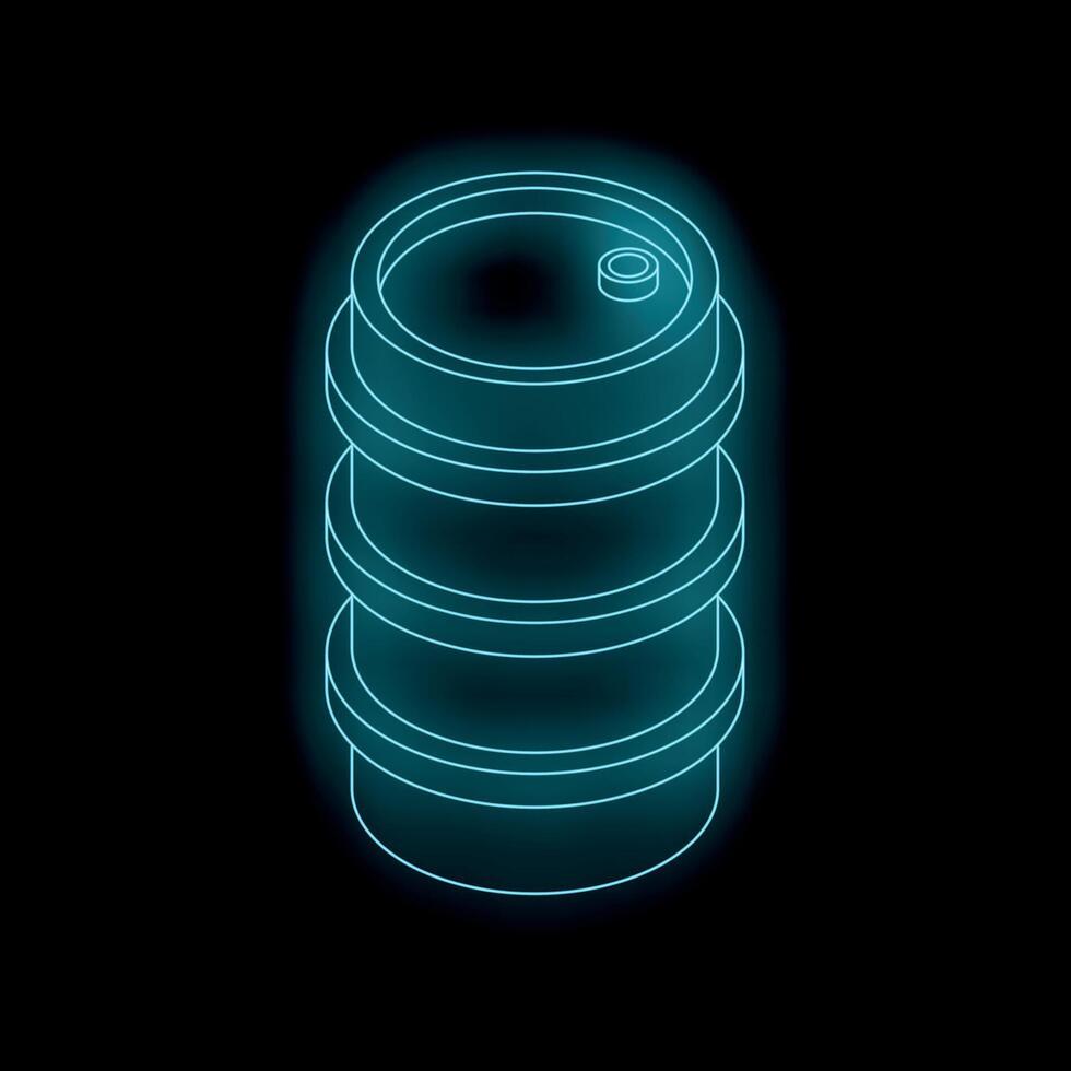 Blue neon barrel glowing on black background vector