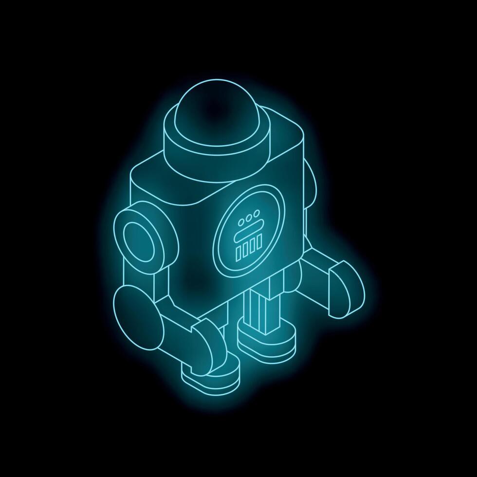 Neon robot standing on black background vector