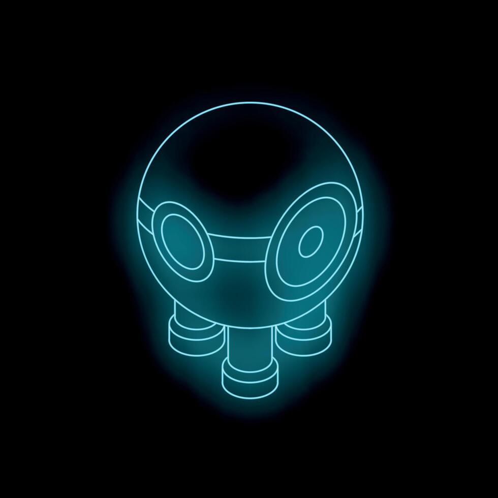 Neon style robot floating on black background vector
