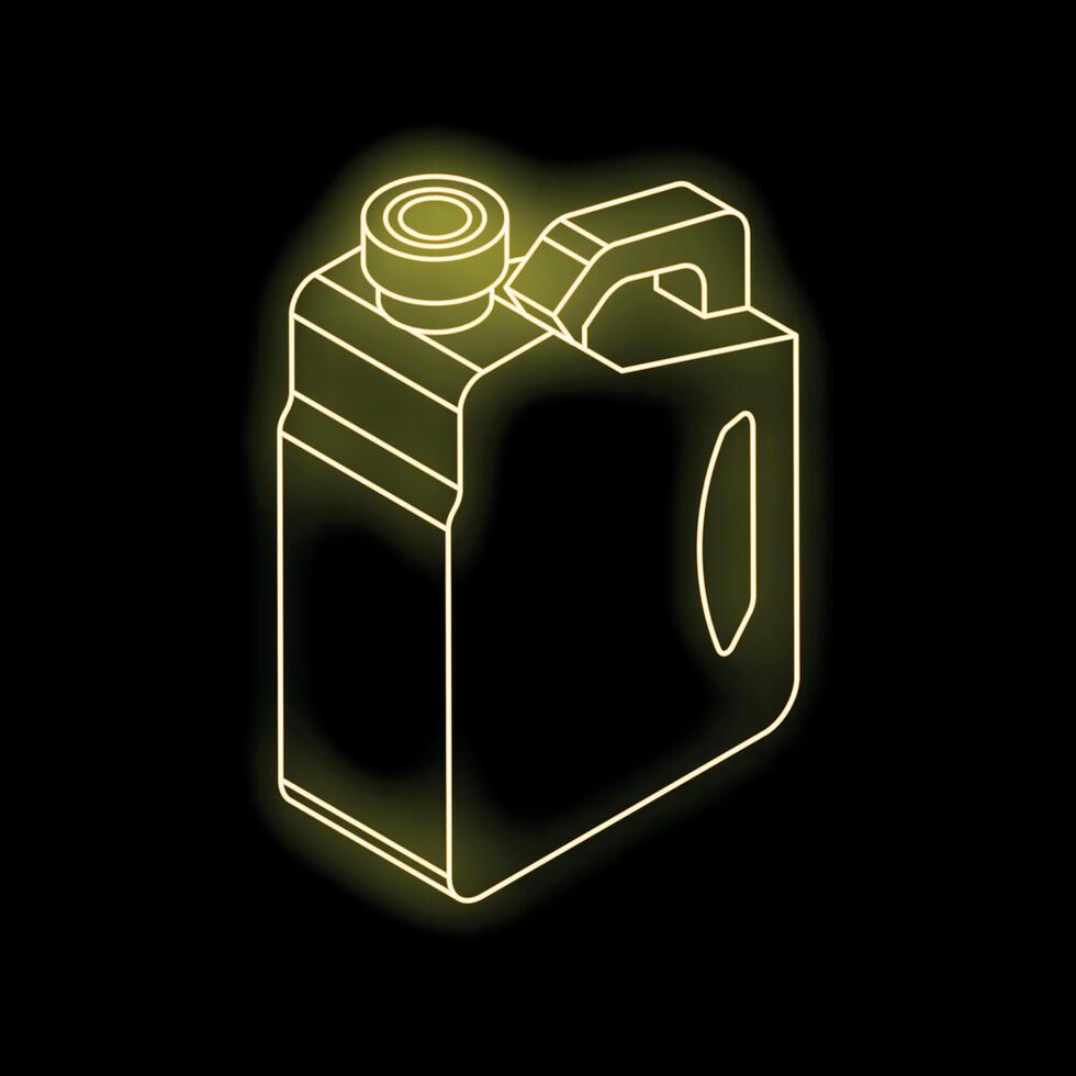Yellow neon jerrycan glowing on black background vector