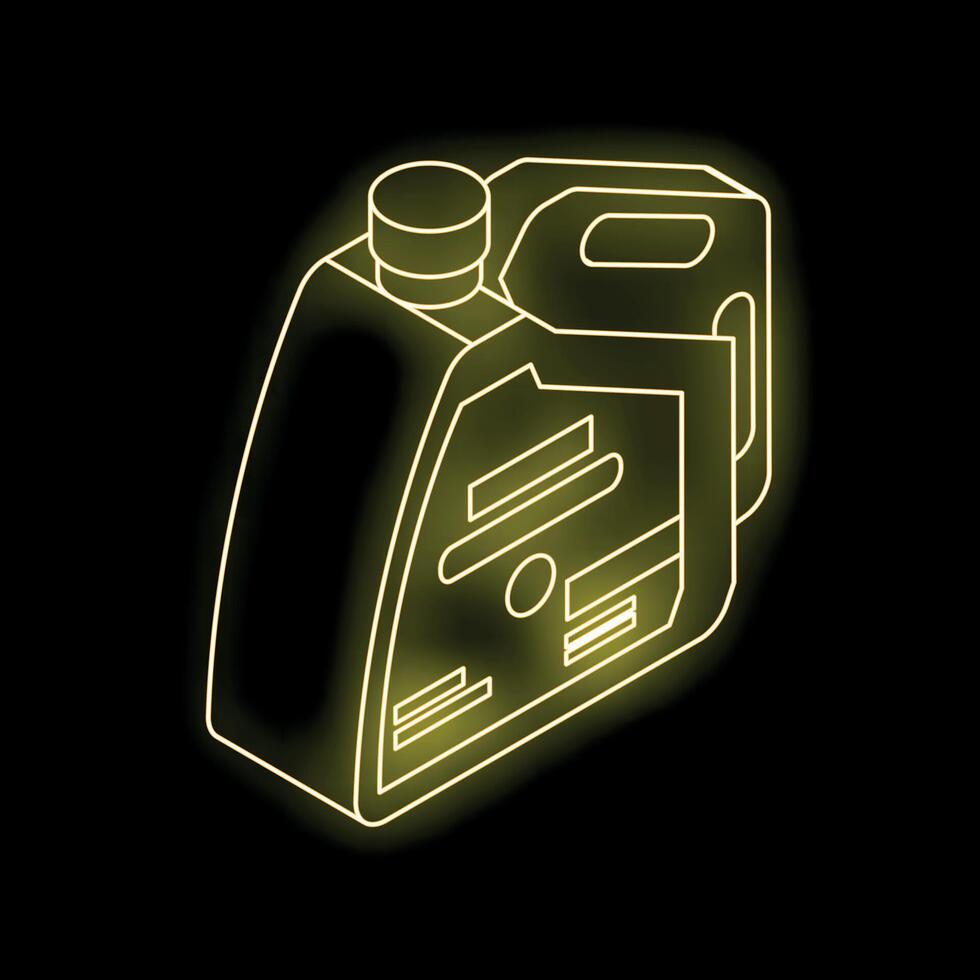 Yellow neon sign of motor oil or other liquid in jerrycan on black background vector