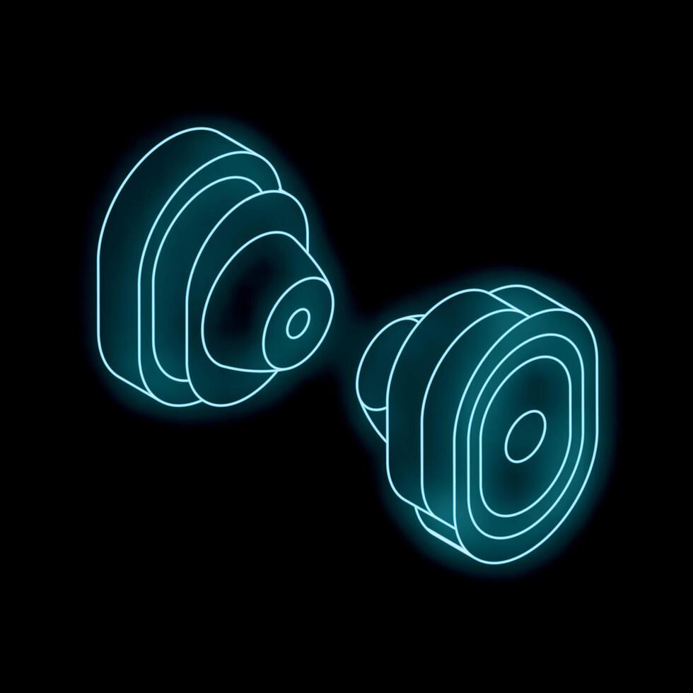 Two blue neon dumbbells are glowing on black background vector