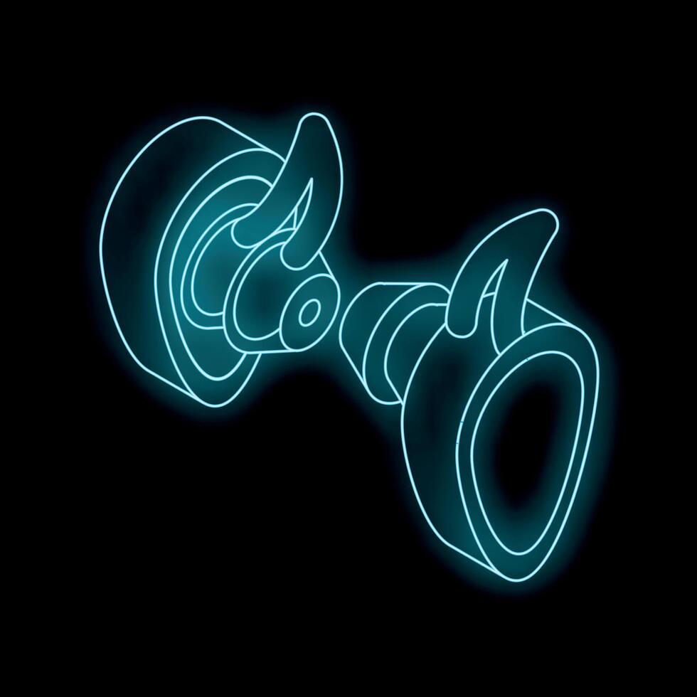 Pair of wireless earbuds with active noise cancellation glowing neon style vector