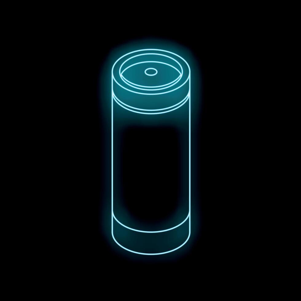 Blue neon sign icon of reusable water bottle on black background vector