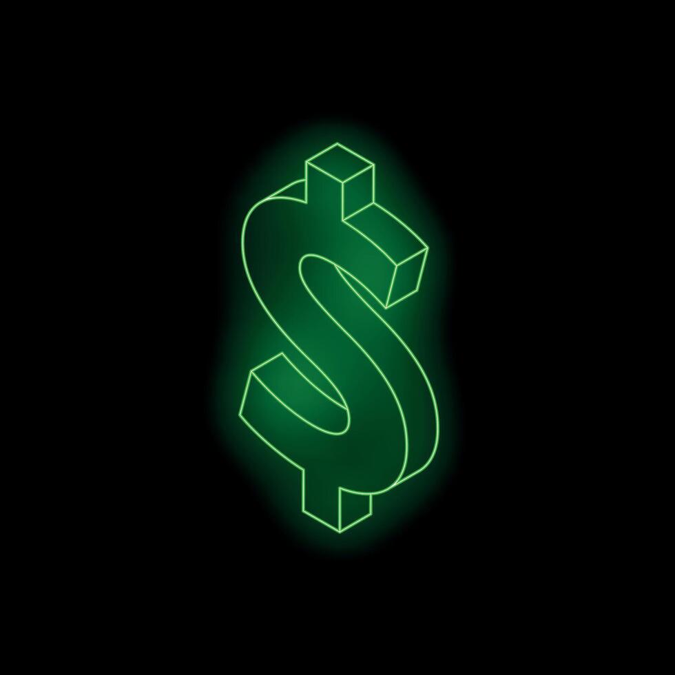Green neon dollar sign glowing on black background vector