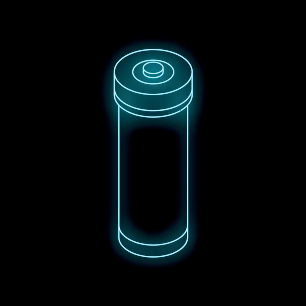 Glowing neon battery icon illustrating rechargeable energy source vector