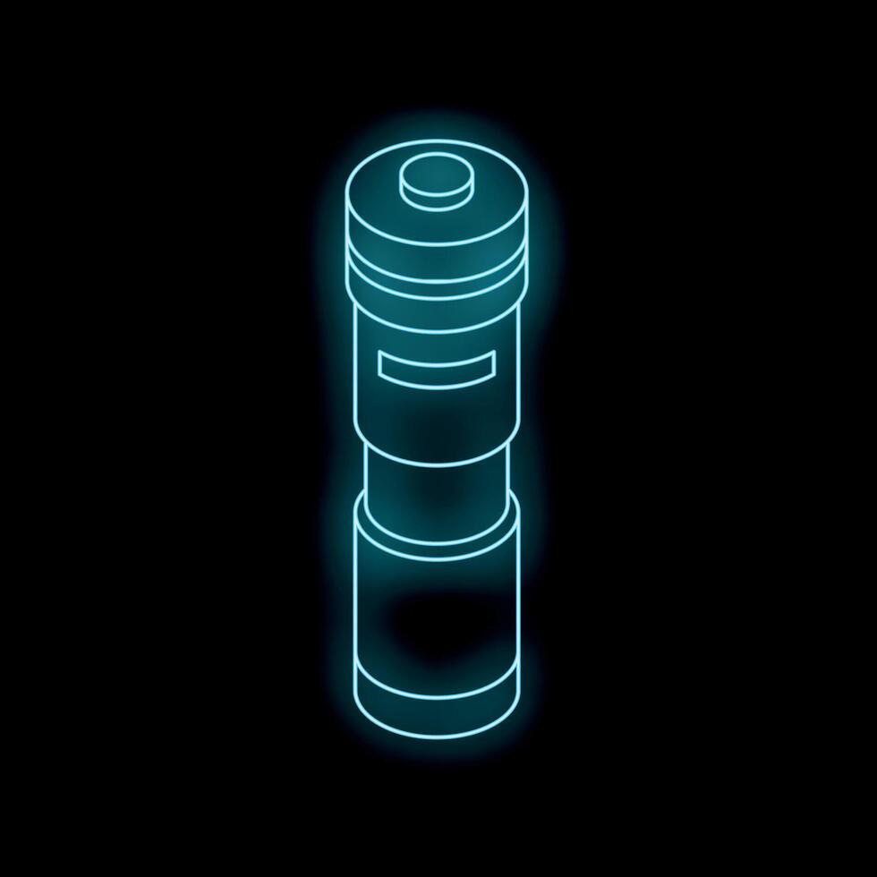 Blue neon sign of photo lens on black background vector