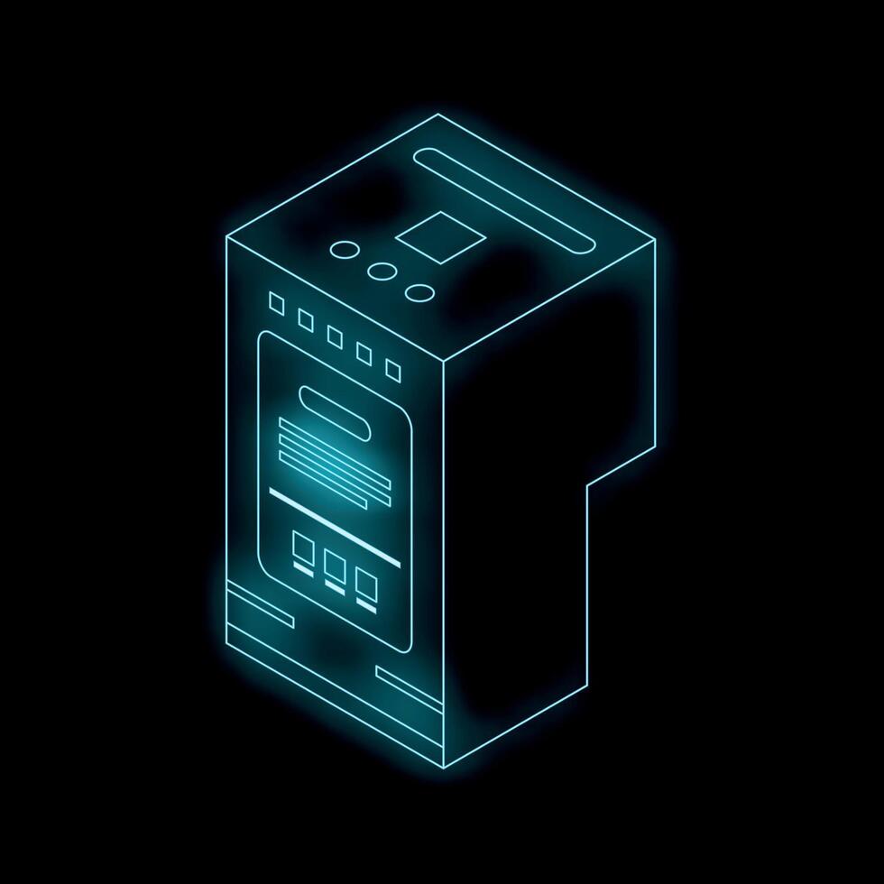 Neon blue electric meter showing energy consumption data vector