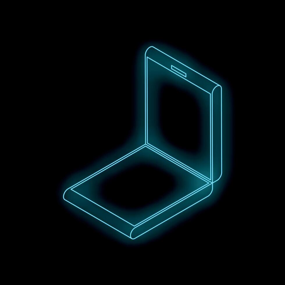 Neon blue smartphone folding screen displaying on black background vector