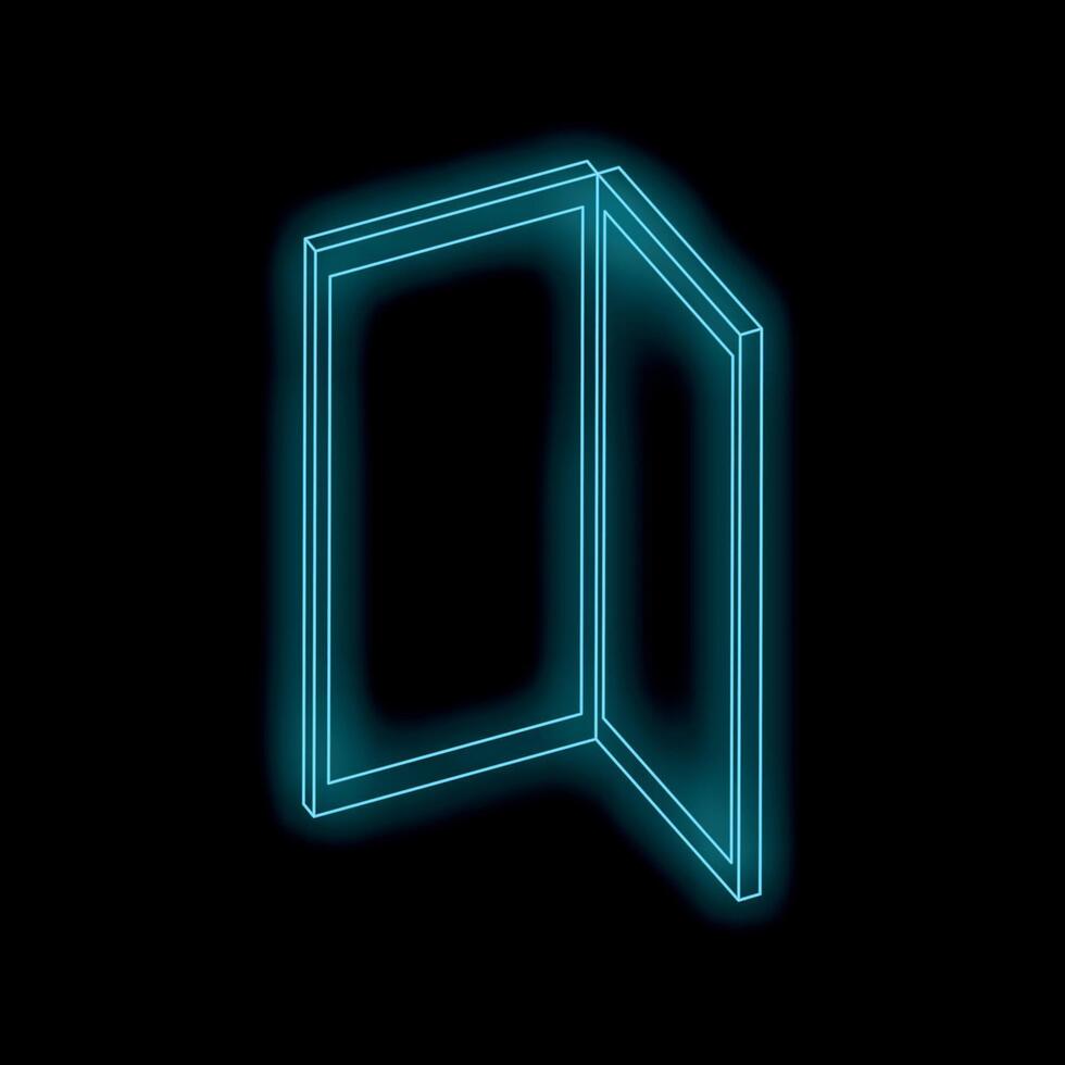 Neon open door glowing on black background vector