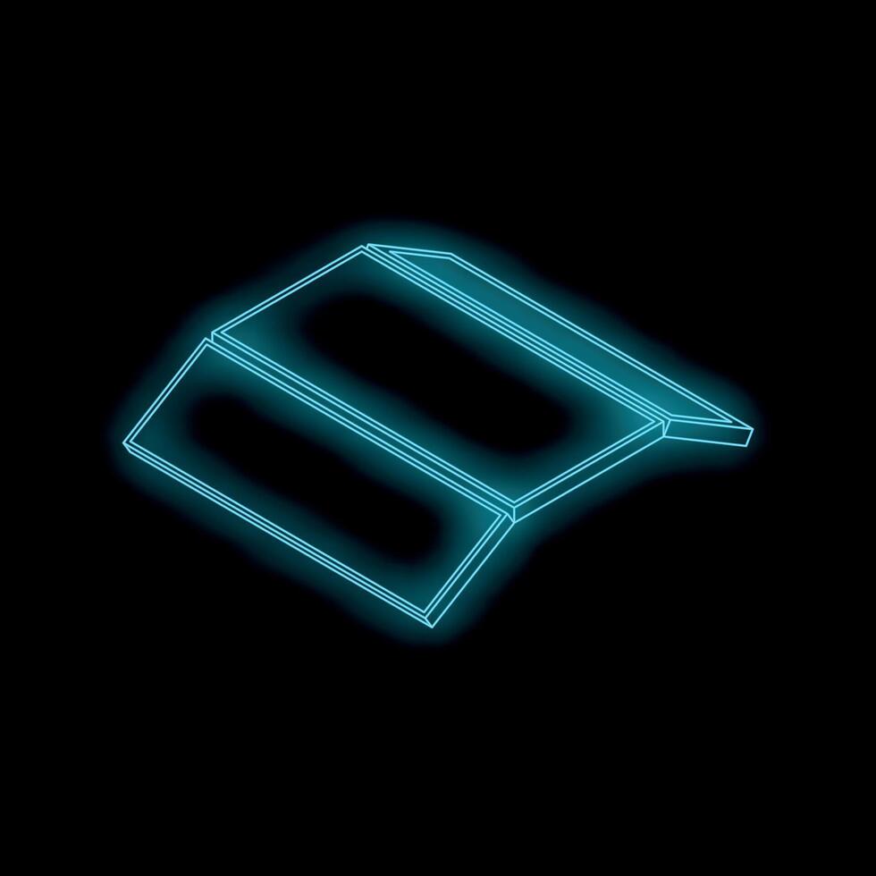 Neon blue outline of a laptop computer standing open at an angle vector