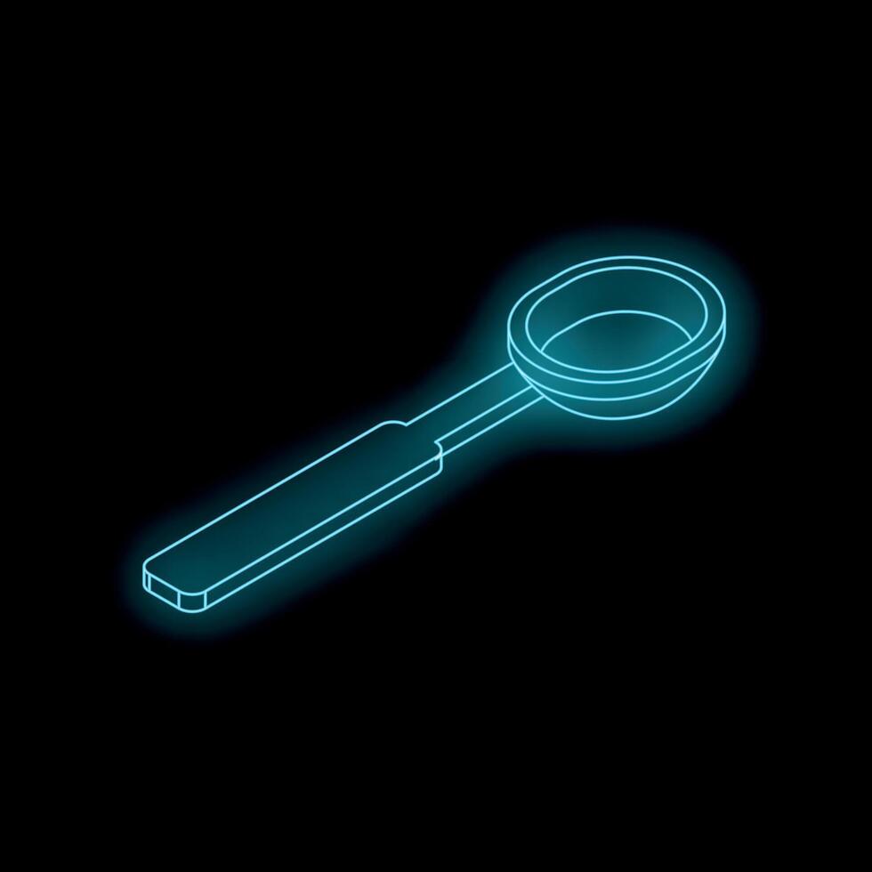 Neon blue coffee scoop glowing on a black background vector
